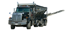 A Stone Slinger truck with a crane